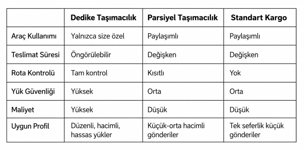 Dedike tasimacilik karar agaci